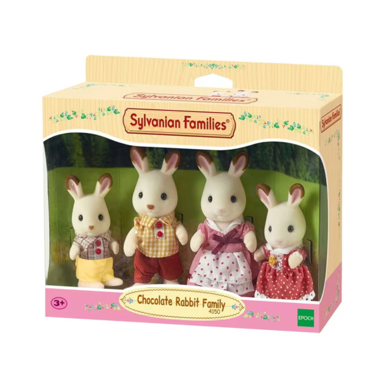 Sylvanian Families Chocolate Rabbit Family flocked figures together
