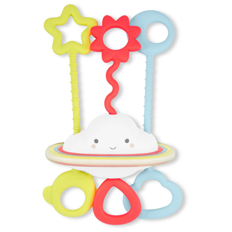 Skip Hop Silver Lining Cloud baby sensory toy with colourful textured rings, wands and smiling cloud character on white