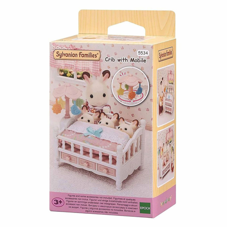 Sylvanian Families Crib with Mobile nursery accessory set front view