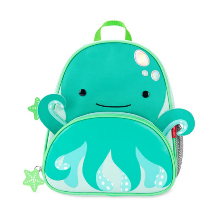 Skip Hop Zoo turquoise octopus backpack for toddlers with cute tentacles, starfish details and mesh side pocket