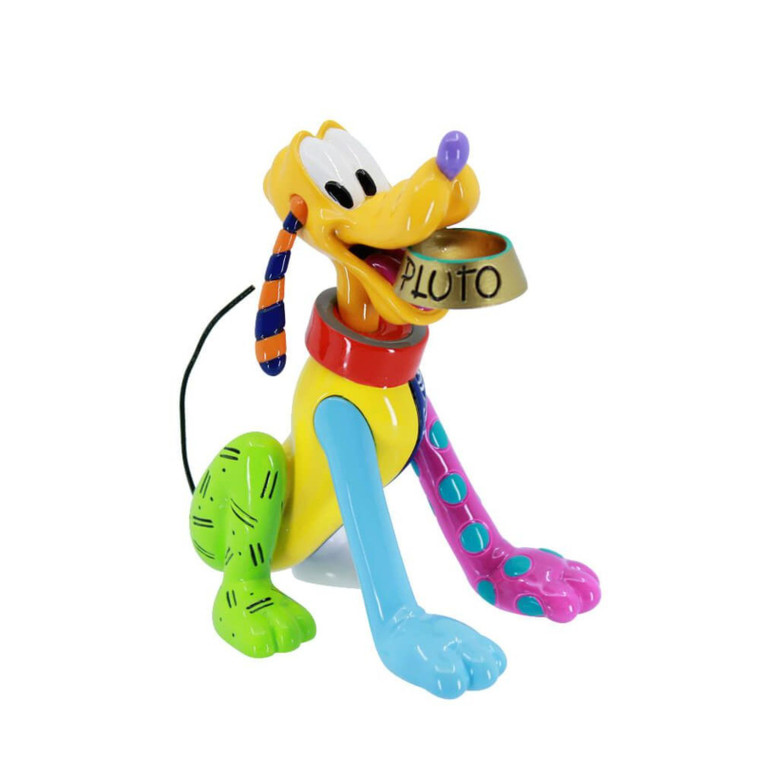 Disney Britto Mini Pluto Figurine in vibrant multicolour design with yellow body, green foot, blue leg and red collar