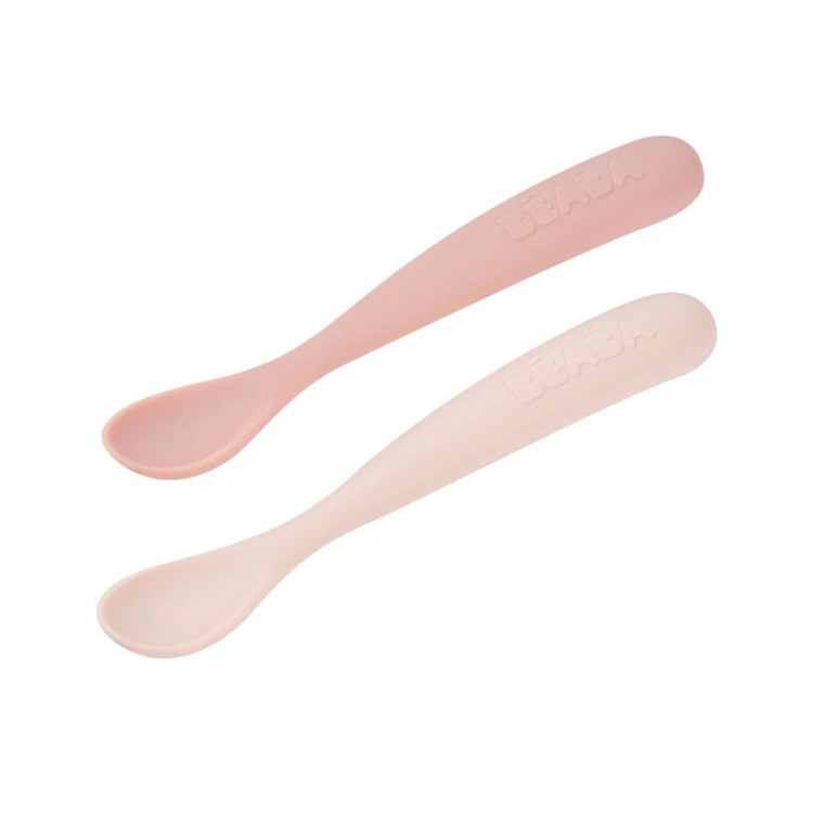 Beaba 1st Stage Silicone Spoons 2 Pack - Cotton Candy/Sorbet Pink
