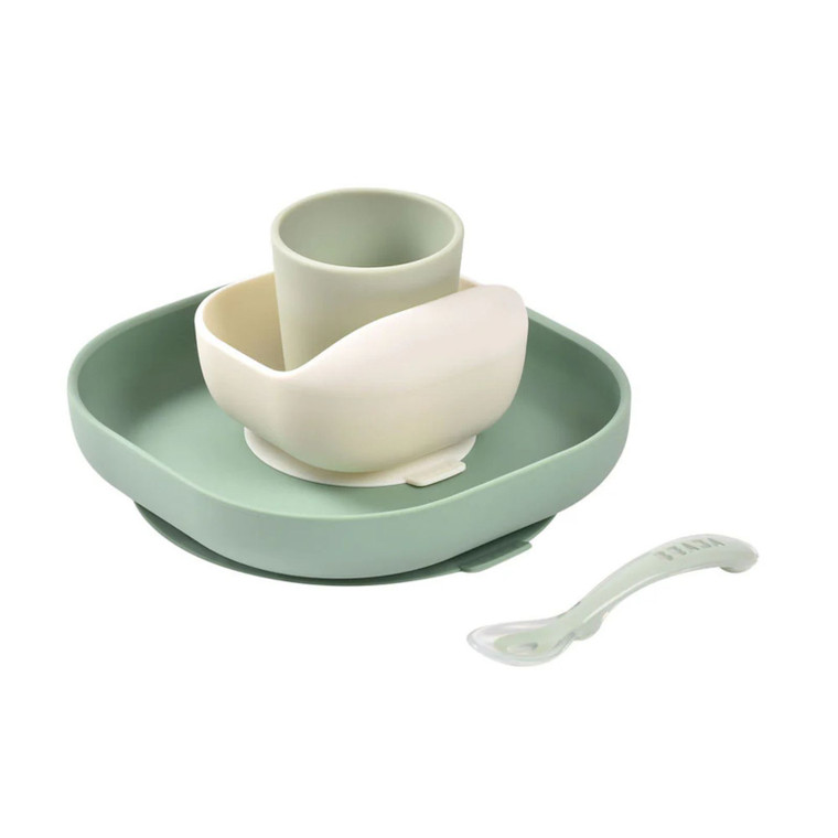 Beaba Toddler  Silicone Suction Meal Set - Sage/Misty Green