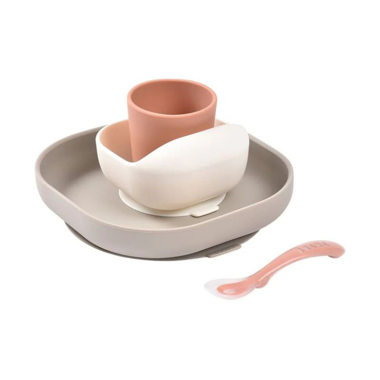 Beaba Toddler Silicone Suction Meal Set - Terracotta/Gazelle