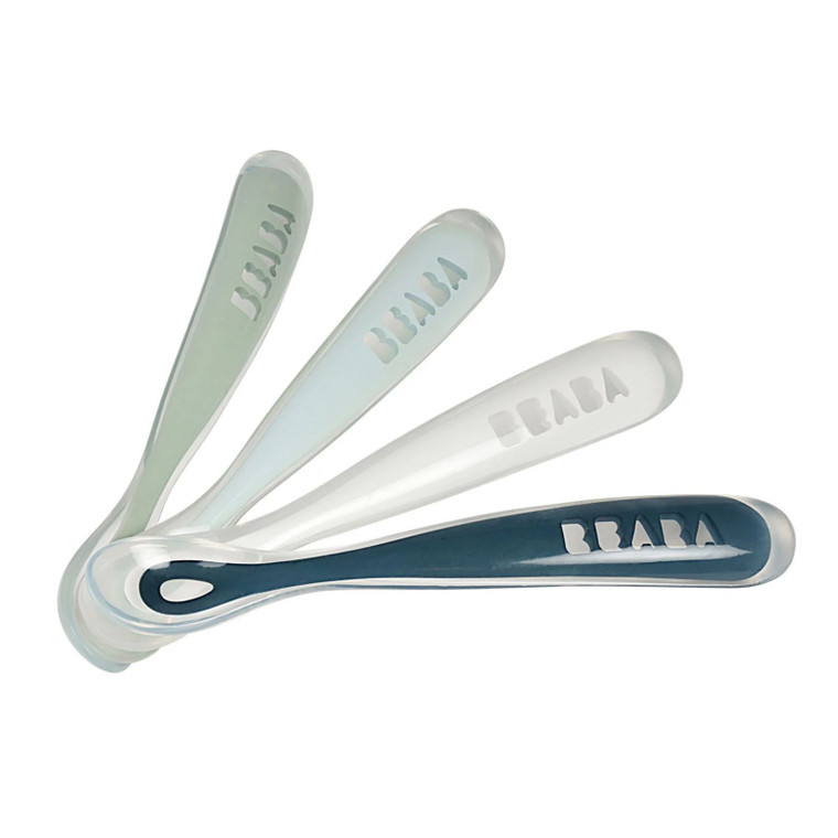 Beaba 1st Stage Baby Silicone Spoons 4 Pack - Eucalyptus/Airy Green/Light Mist/Dark Blue