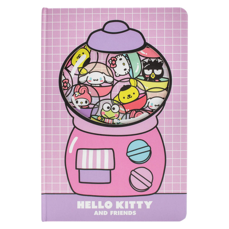 Pink Hello Kitty and Friends hardcover notebook with gumball machine design featuring Sanrio characters