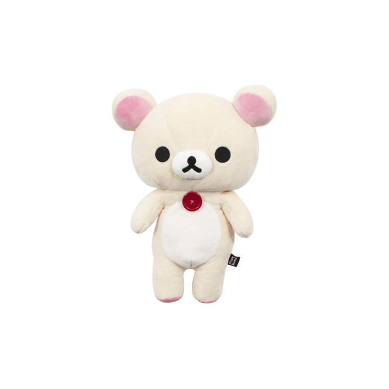 San-X Korilakkuma 35cm medium cream white bear plush with pink ears and red chest button