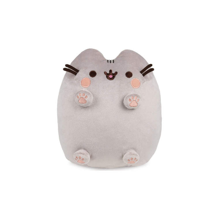 Pusheen plush with pink toe beans - chubby grey cat showing pink paw pads - 28cm