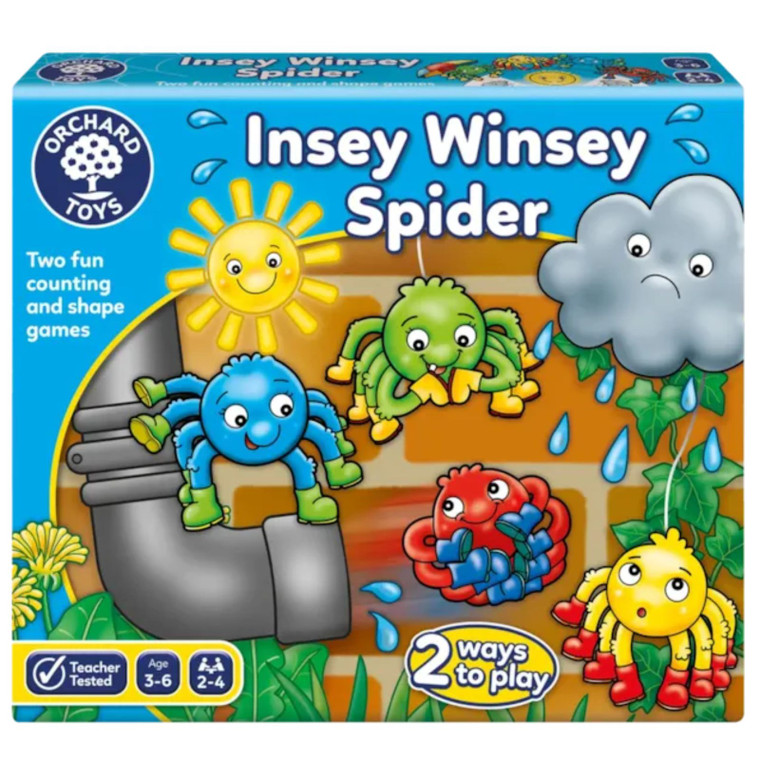 Orchard Toys Insey Winsey Spider Game box with bright nursery rhyme spider illustration