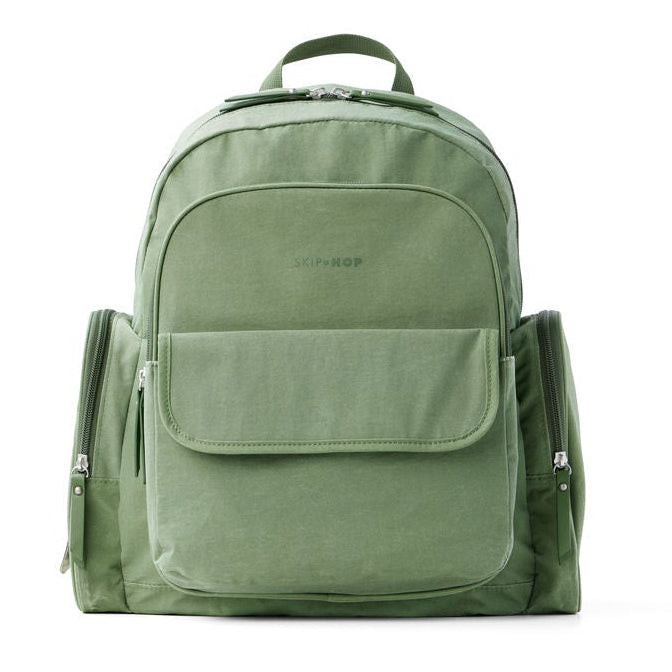 Skip Hop Luna Nappy Backpack Sage - front view showing sage green colour and backpack structure