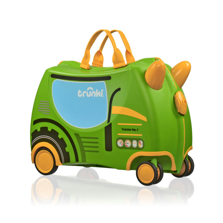 Trunki Glide Tommy the Tractor kids ride-on suitcase - front view