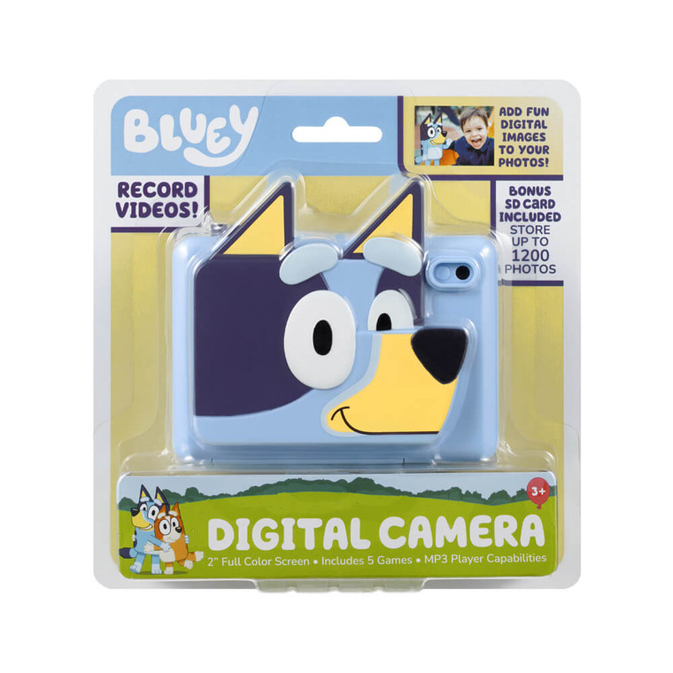 Bluey Digital Camera - light blue Bluey-shaped digital camera with yellow accents and lens | Peekaboobaby