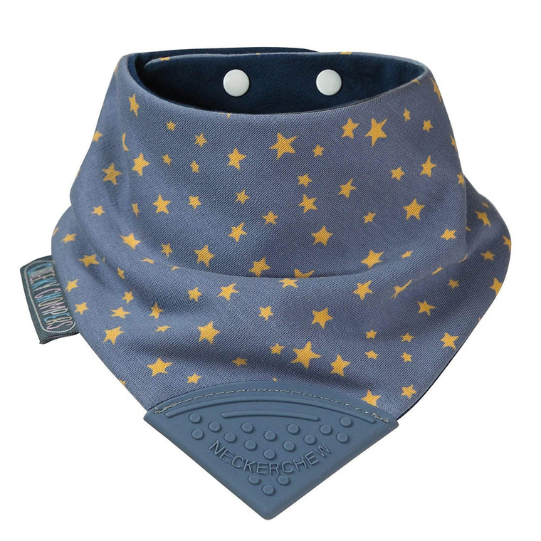 Cheeky Chompers Midnight Stars Neckerchew chewy dribble teething bib with food-grade silicone teether