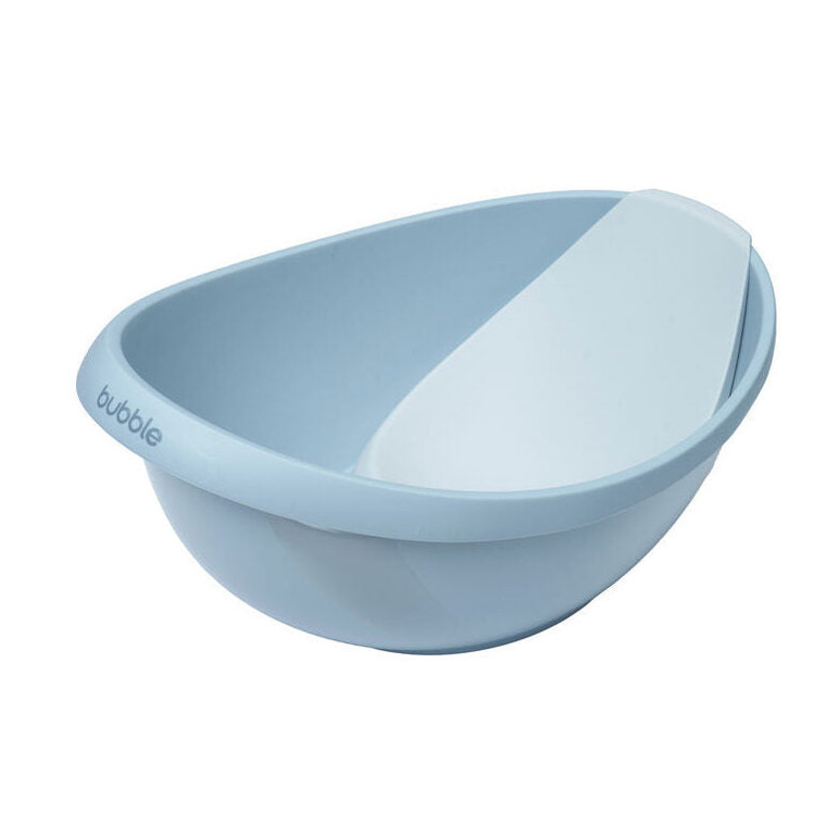 Bubble Cuddle Bath with newborn support insert, cashmere blue, angled side view