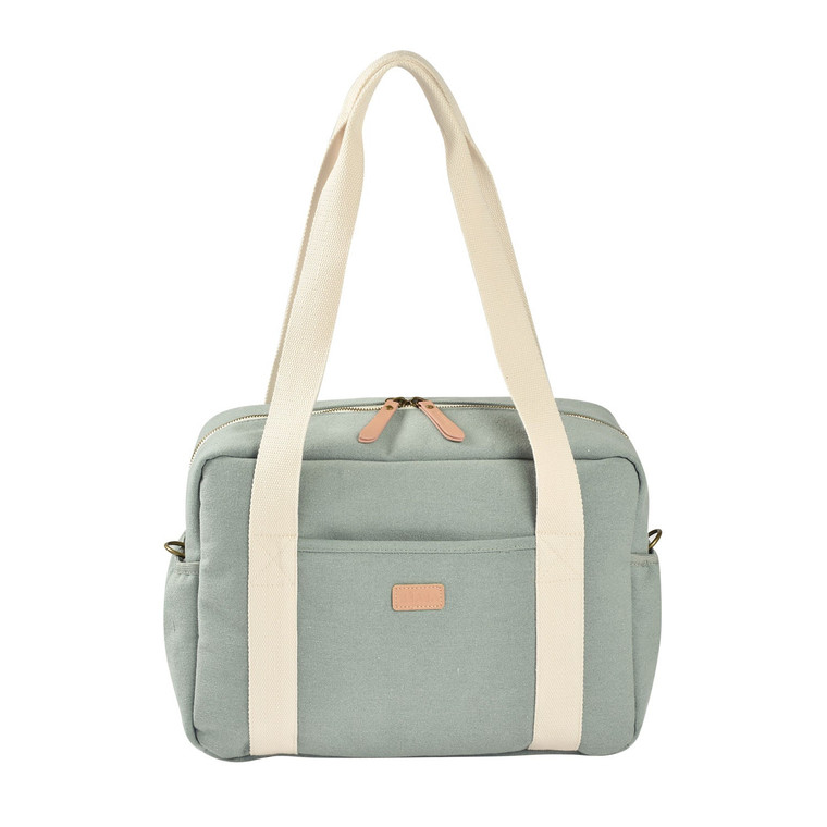 Beaba Paris changing bag in pearl grey with cream handles and leather accent