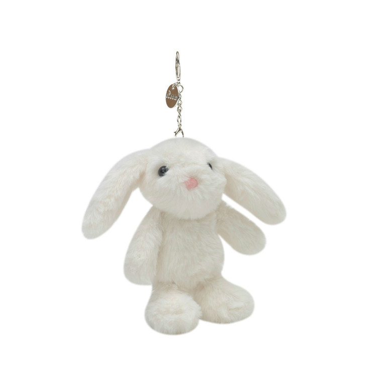 Bubble Mini Buddy Keychain Binky the Bunny, white plush with pink nose