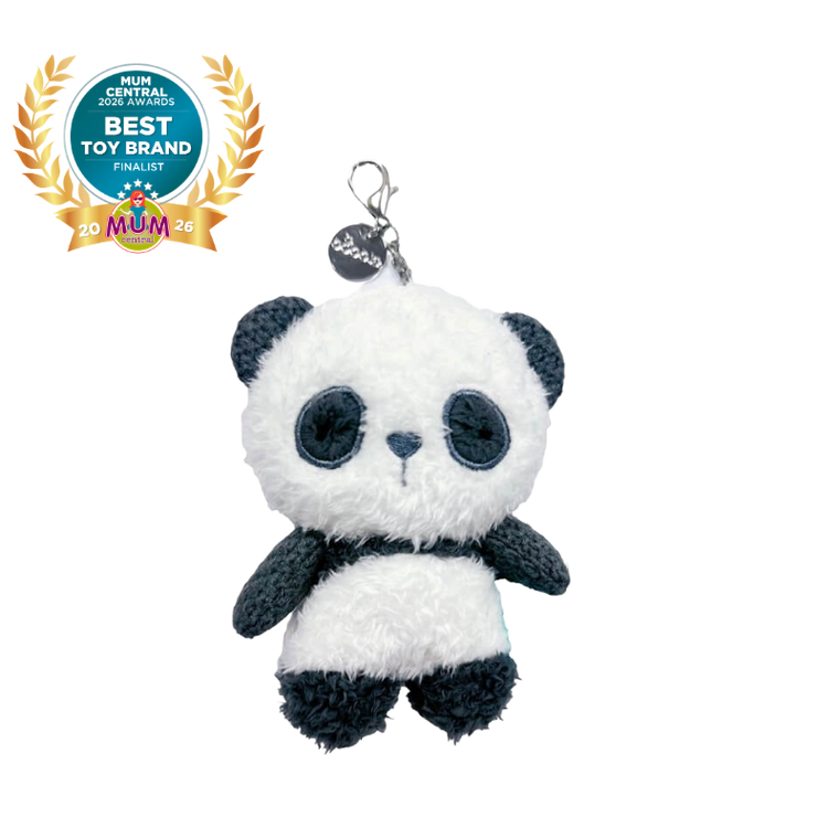 Bubble Mini Bubble Buddy Keychain Amanda the Panda, white and dark grey plush