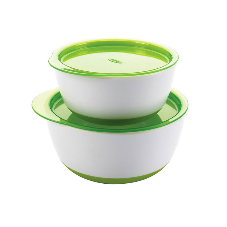 OXO Tot Small and Large Bowl Containers with lid set, both sizes shown