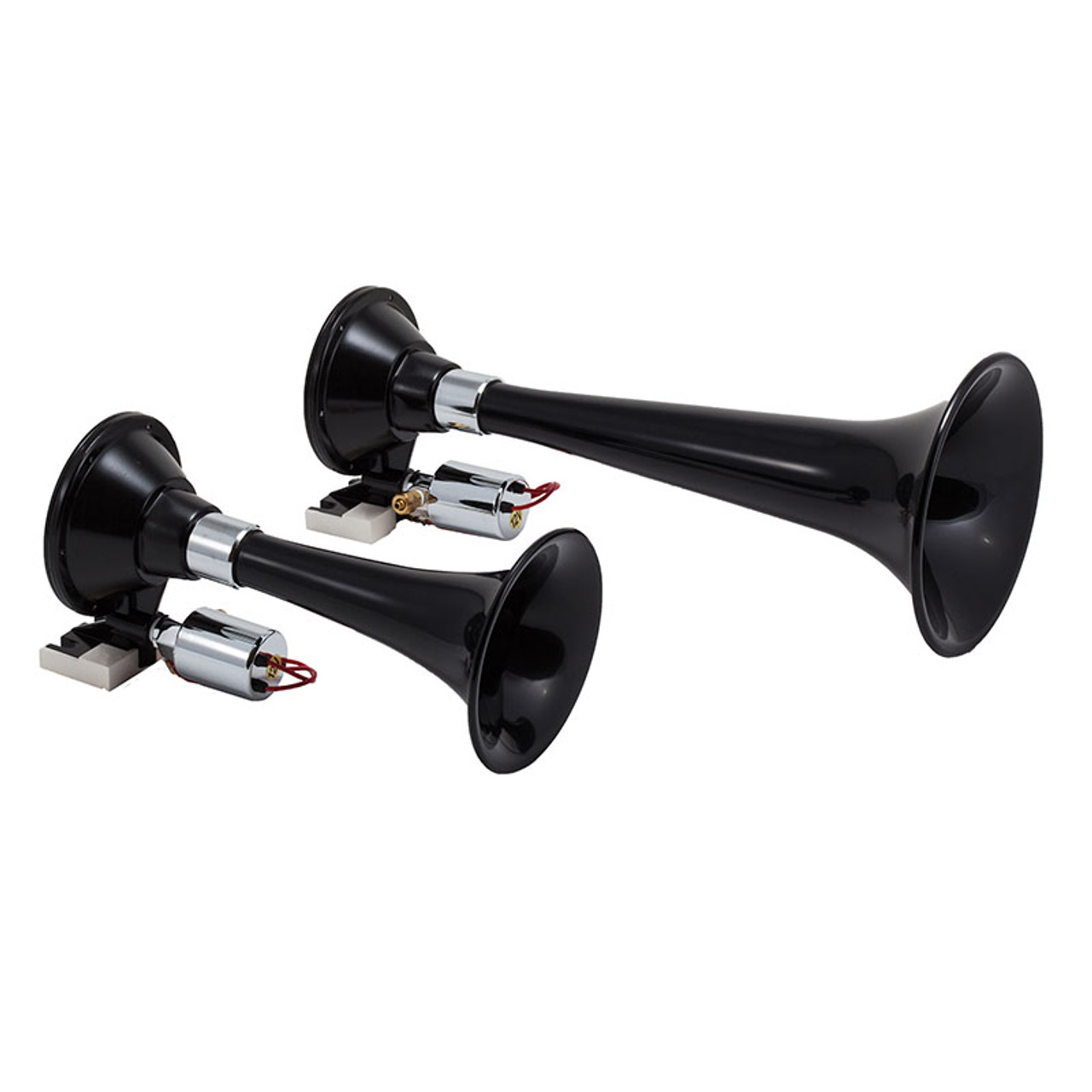 Kleinn 102  Dual chrome truck air horns. Long trumpets for deeper