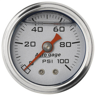 Autometer Gauge, Press, 1.5" Direct Mnt, 100psi, Liquid Filled Mech, Slvr, 1/8" Nptf Male 2180