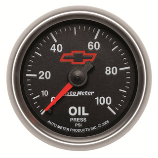 AutoMeter GAUGE, OIL PRESSURE, 2 1/16", 100PSI, MECHANICAL, GM BOWTIE BLACK 3621-00406