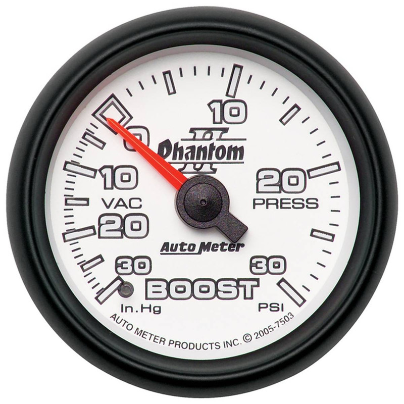Autometer Gauge, Vac/boost, 2 1/16", 30inhg-30psi, Mechanical, Phantom Ii 7503