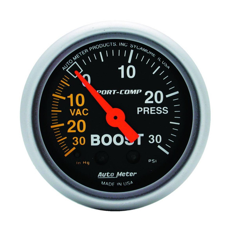 Autometer Gauge, Vac/boost, 2 1/16", 30inhg-30psi, Mechanical, Sport-comp 3303