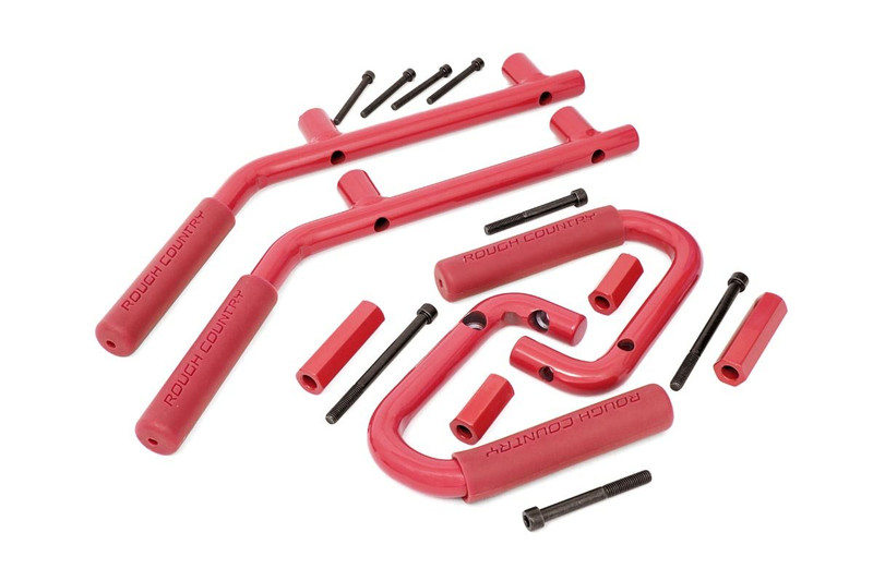 Rough Country Jeep Solid Steel Grab Handle Set 07-18 Wrangler JK Red  6503RED