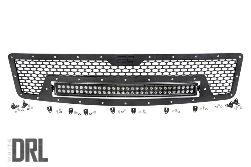 Rough Country Chevrolet Mesh Grille 30 Inch Dual Row Black Series w/Cool White DRL LED 07-13 Silverado 1500  70196DRL