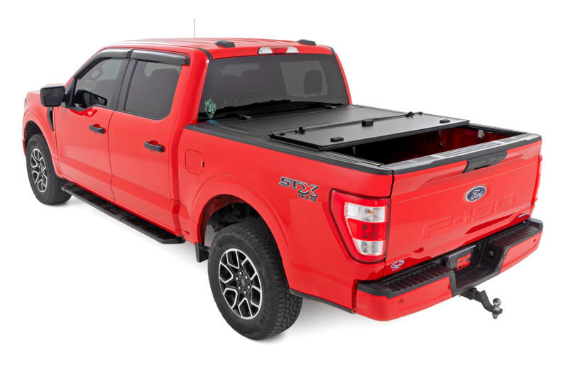 Rough Country - Hard Tri-Fold Flip Up Bed Cover - 5'7 in. Bed - Ford F-150 2WD/4WD (2015-2020)