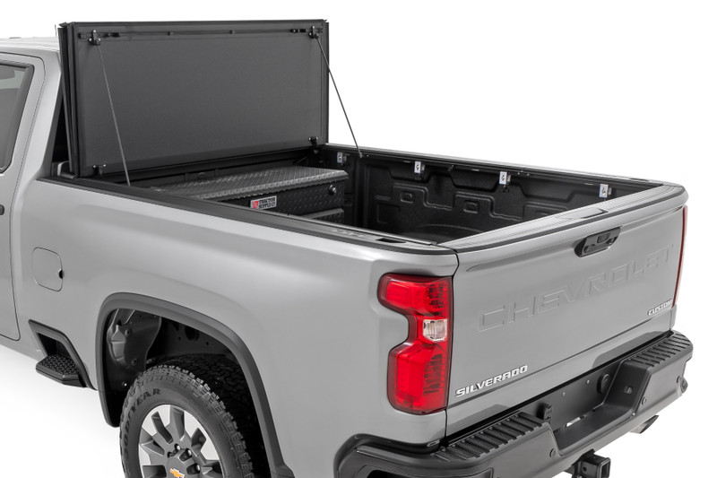 Rough Country - Hard Tri-Fold Flip Up Bed Cover - 6'9 in. Bed - Chevy/GMC Silverado/Sierra 2500HD/3500HD (20-25)