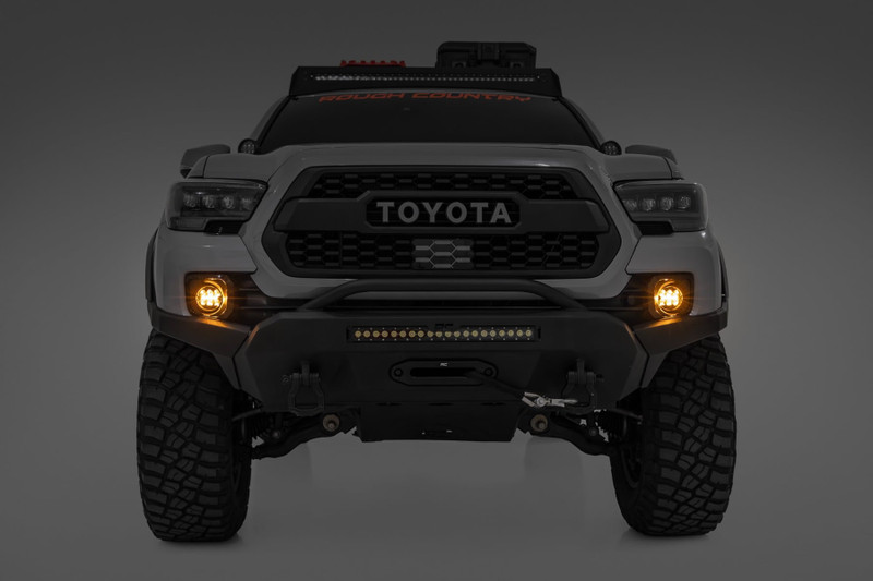 Rough Country - LED Fog Light Kit - 3.5 Inch Round Black Series - Amber DRL - Toyota Tacoma (16-23) - 71095