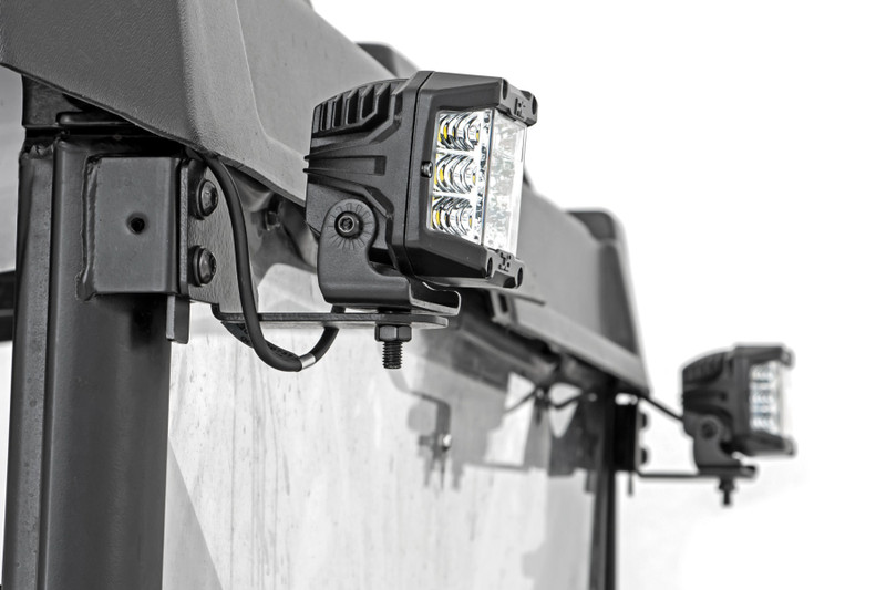 Rough Country - LED Light - RR Cage Mount - 2 in. Black Flood Pair - Polaris Ranger 1000/Ranger XP 900/1000