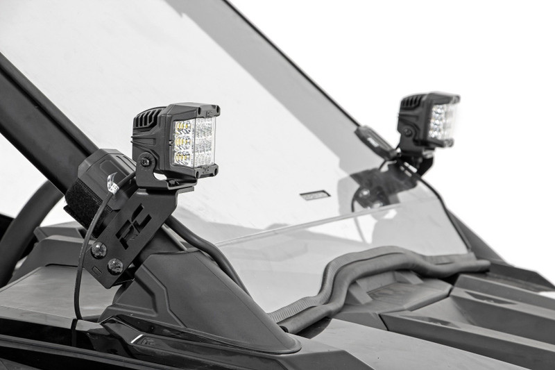Rough Country - LED Light Kit - "A" Pillar Mount - 2" Black Pair - White DRL - Polaris RZR PRO XP