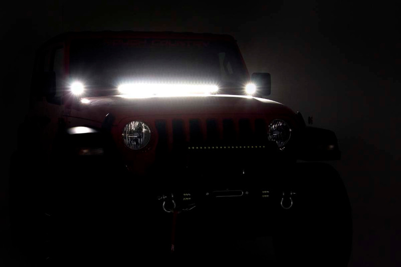 Rough Country - LED Light Kit - Cowl Mount - 2 in. Black Pair - White DRL - Jeep Gladiator JT/Wrangler JL (18-25)