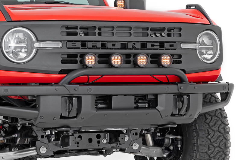 Rough Country - Light Bar Mount - 3.5 in. Round LED (Quad) - Black - Amber DRL - OE Modular Steel - Ford Bronco (21-24)