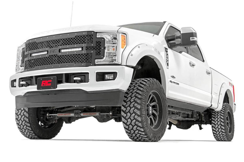 Rough Country - Mesh Grille - 12 in. Dual Row LED - Black - Ford F-250/F-350 Super Duty (17-19)
