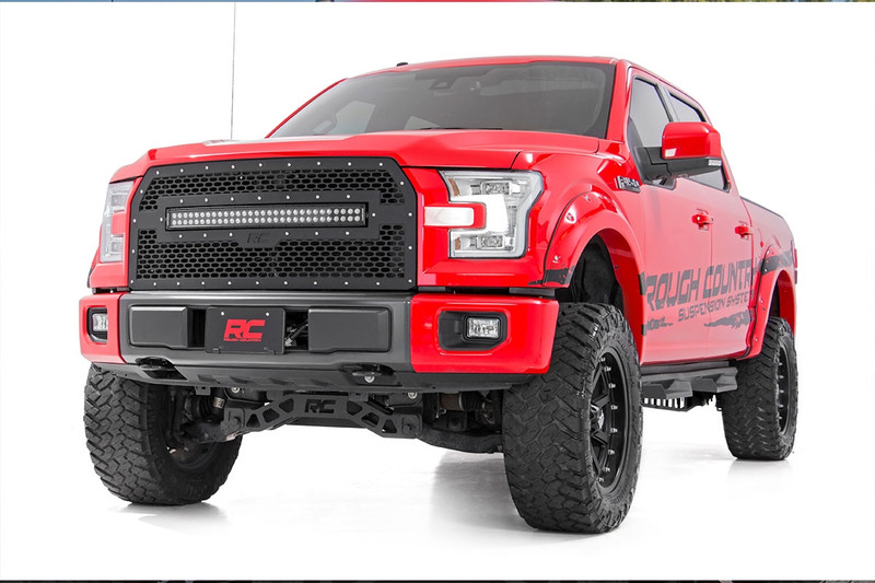 Rough Country - Mesh Grille - 30 in. Dual Row LED - Black - Ford F-150 2WD/4WD (2015-2017)