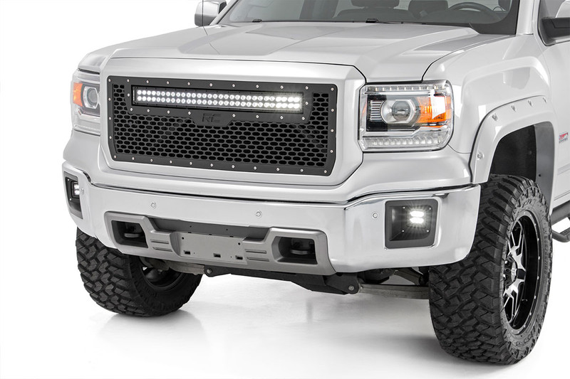 Rough Country - Mesh Grille - 30 in. Dual Row LED - Black - White DRL - GMC Sierra 1500 (14-15)