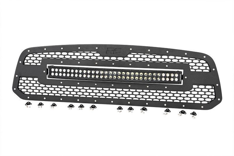 Rough Country Laser-Cut Mesh Grille w/ 30-inch Black Series Dual Row CREE LED Light Bar 70199