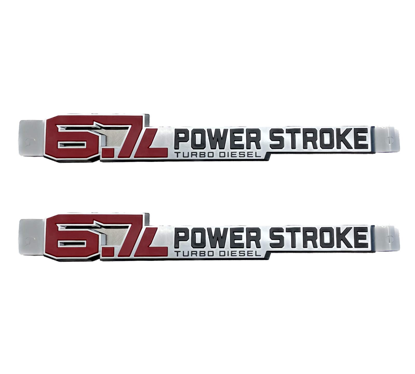 Ford OEM Red Chrome Door Emblems PC3Z-9942528-C (Pair ) 2023 Super Duty  6.7L Powerstroke - SWAGPERFORMANCEPARTS, image size:1600x1440