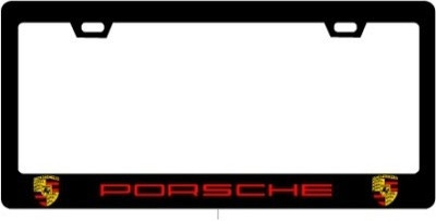 Porsche CF Plate Frame RED TEXT / CREST 2X2 Porsche CF Plate Frame RED TEXT / CREST 2X2