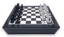 Dal Rossi Italy Black and White High Gloss Finish Angular Chess Box 50cm with compartments and Resin Staunton Pieces with High-Gloss Look - Silver & Black