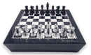 Dal Rossi Italy Black and White High Gloss Finish Angular Chess Box 50cm with compartments and Resin Staunton Pieces with High-Gloss Look - Silver & Black