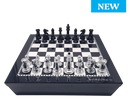 Dal Rossi Italy Black and White High Gloss Finish Angular Chess Box 50cm with compartments and Resin Staunton Pieces with High-Gloss Look - Silver & Black