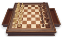Dal Rossi 50cm Wooden Board with Drawers and Dal Rossi 95mm Sheesham Double Weighted Chess Pieces drawers open