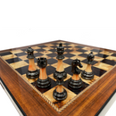 Dal Rossi 50cm Walnut Board with 90mm Metal and Marble look Stem Chess Pieces (L2255DRandDCP15H) dark