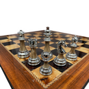 Dal Rossi 50cm Walnut Board with 90mm Metal and Marble look Stem Chess Pieces (L2255DRandDCP15H) light