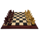 Rex Noir Premium Luxury 4.5" 114mm Padauk / Boxwood Chess Pieces on board from side
