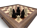 Dal Rossi Isle of Lewis Chess Pieces with 50cm Wooden Chess Board with Storage Drawers - pieces closeup